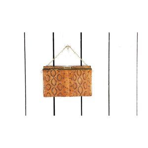 Vintage brown snake skin leather reptile handbag clutch bag